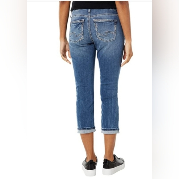 New Silver Elyse Mid RiseCropped 5 Pocket Jeans Minimal Distressing Indigo Sz 26 - Picture 3 of 10